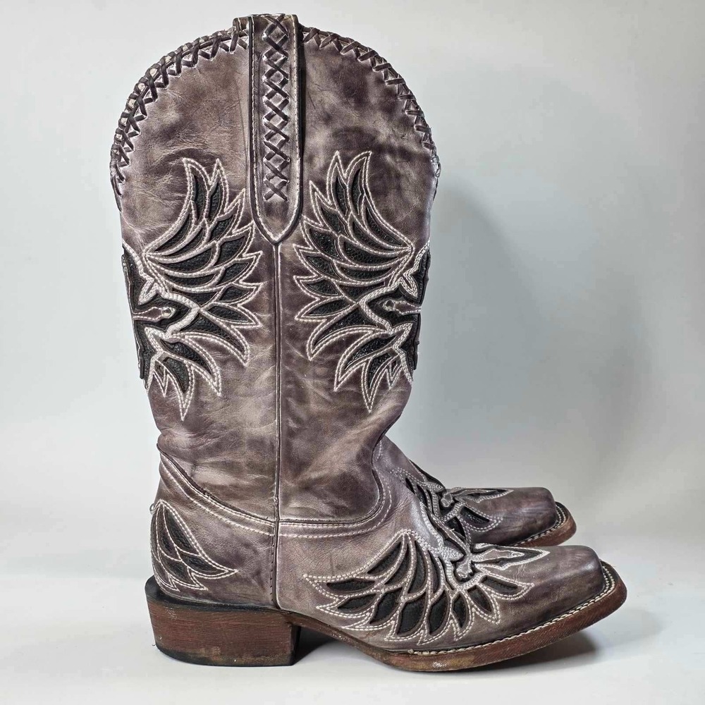JB Dillon Reserve Cowgirl Boots Womens 6.5 Gray Leather Cross Wing Western Shoes